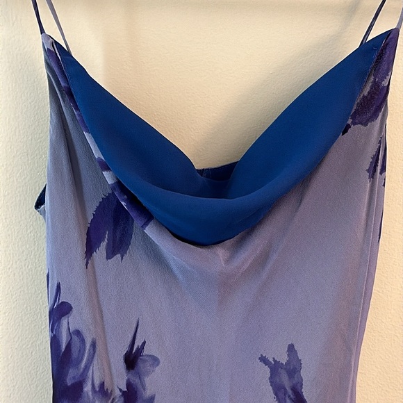 Vintage Silk Floral Slip Maxi Dress Pullover Purple Blue Colors SZ 4 Cowl Neck - Picture 15 of 16